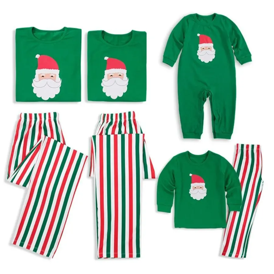 Christmas Santa Print Top and Stripe Pants Family Matching Pajamas Set