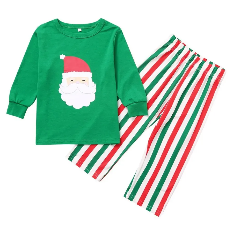 Christmas Santa Print Top and Stripe Pants Family Matching Pajamas Set