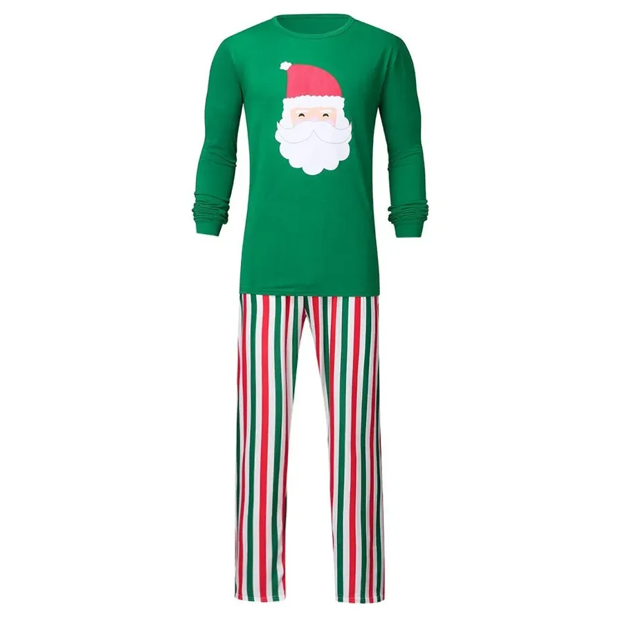 Christmas Santa Print Top and Stripe Pants Family Matching Pajamas Set