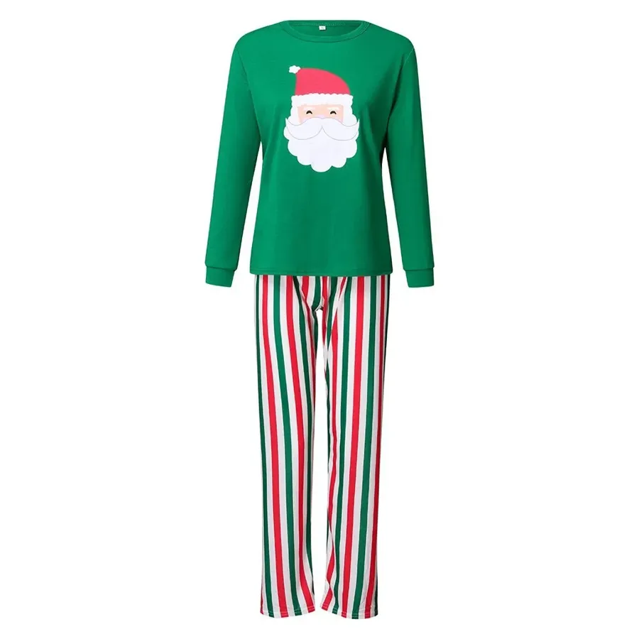 Christmas Santa Print Top and Stripe Pants Family Matching Pajamas Set