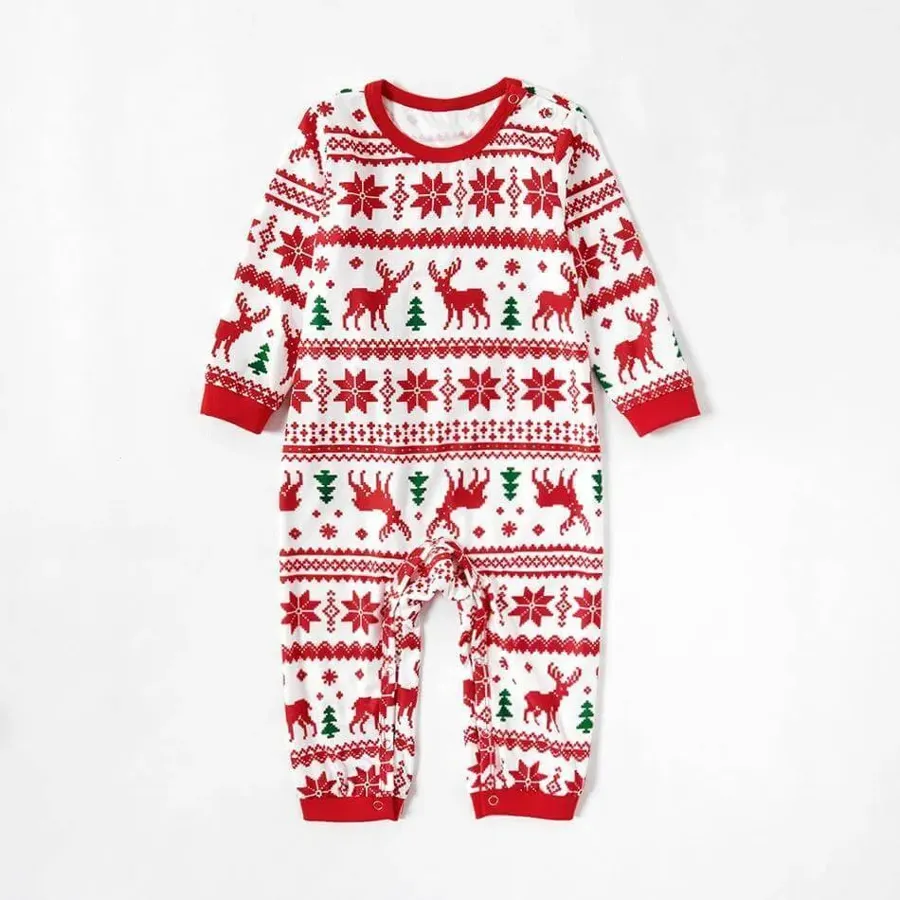 Christmas Reindeer and Snowflake Patterned Family Matching Pajamas Set