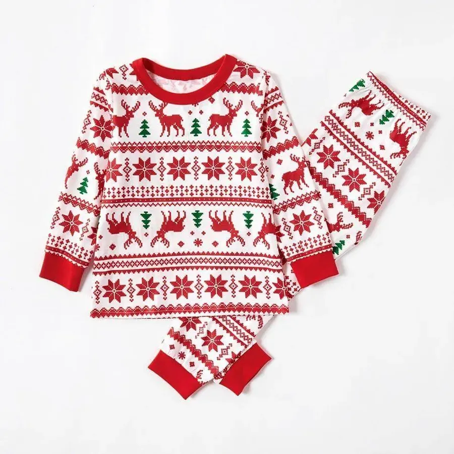 Christmas Reindeer and Snowflake Patterned Family Matching Pajamas Set