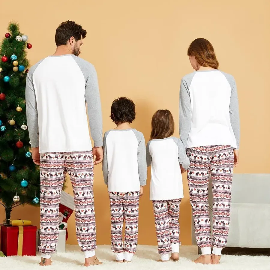 Christmas Reindeer Print Top and Patterned Pants Family Matching Set