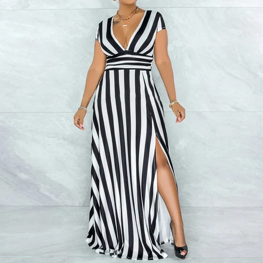 Sexy Striped High Waist Maxi Dress