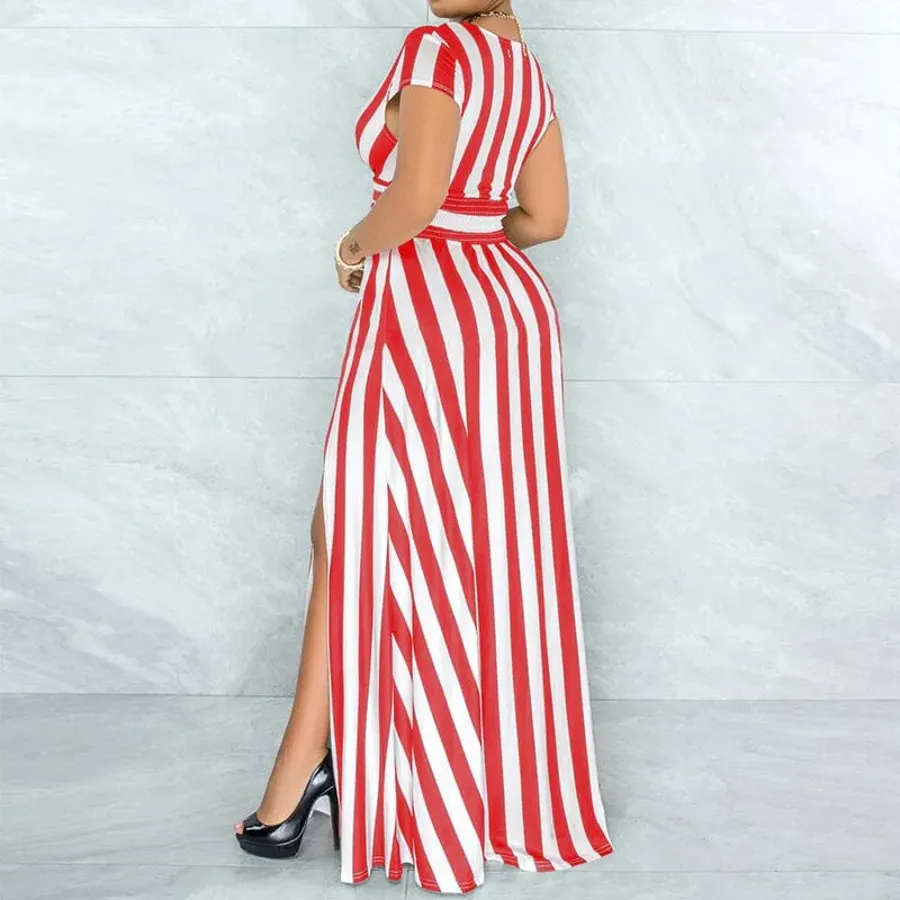 Sexy Striped High Waist Maxi Dress