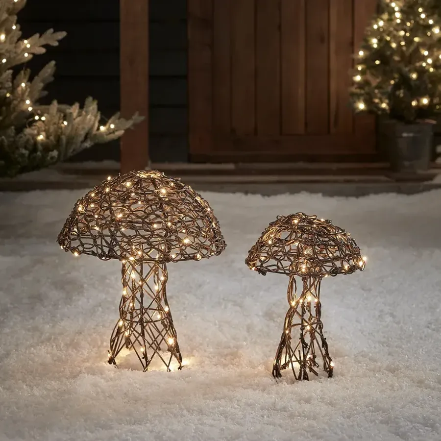 Rattan Mushroom Garden Light Duo