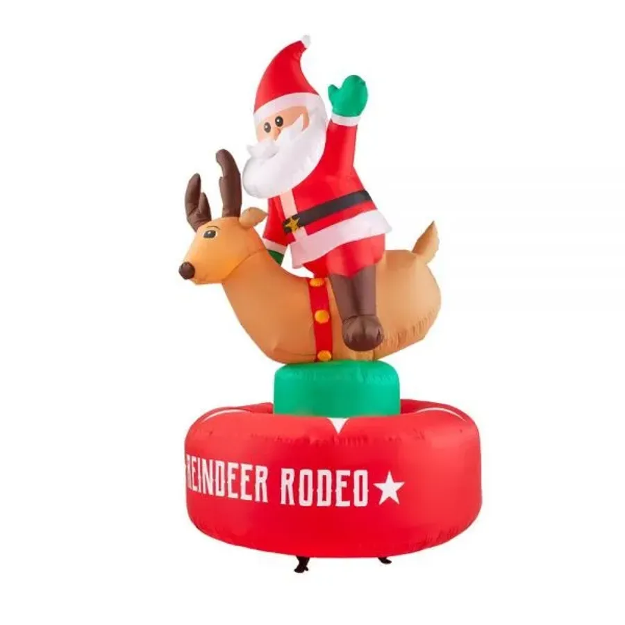 Christmas-Animated Inflatable Santa And Reindeer Rodeo Scene