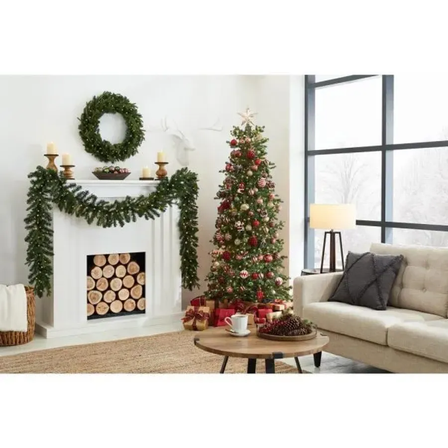 Christmas - 7 Ft Elegant Grand Fir Slim Led Pre Lit Artificial Christmas Tree