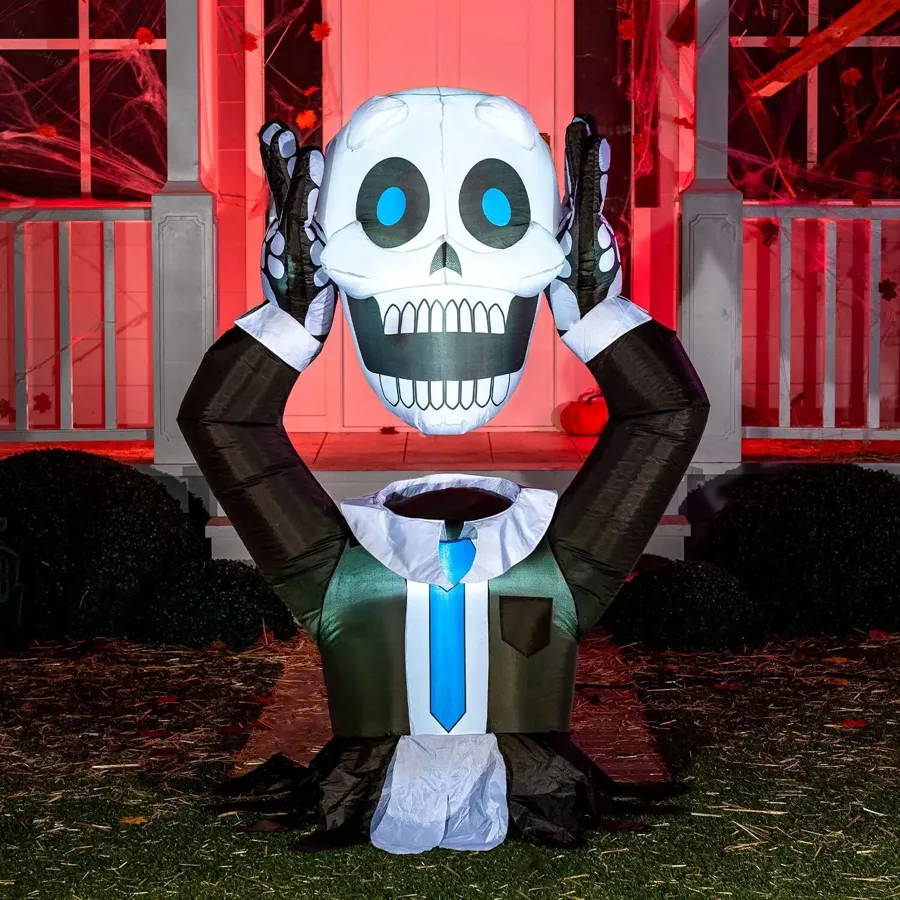 Halloween Ground Breaker Skeleton Holding Head Inflatable