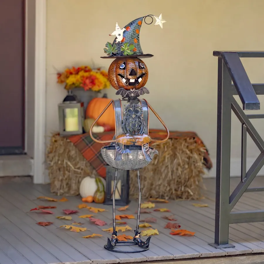 Pumpkin Man Metal Garden Statue