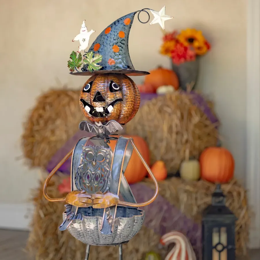 Pumpkin Man Metal Garden Statue