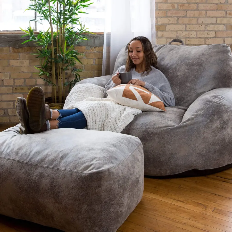 Vegan Leather Foam Filled Loveseat Ottoman