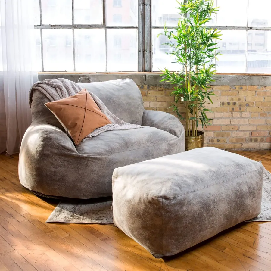 Vegan Leather Foam Filled Loveseat Ottoman