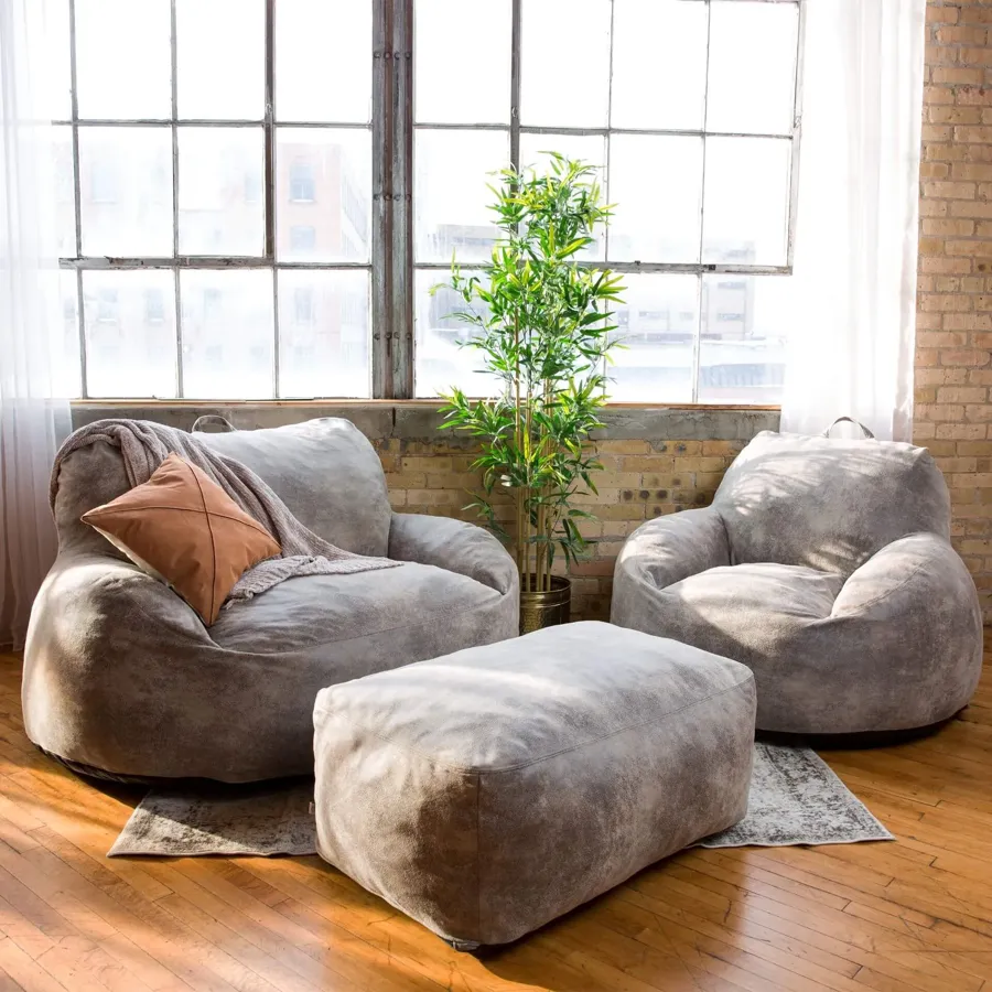 Vegan Leather Foam Filled Loveseat Ottoman