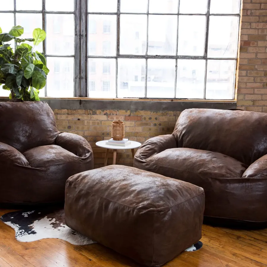 Vegan Leather Foam Filled Loveseat Ottoman