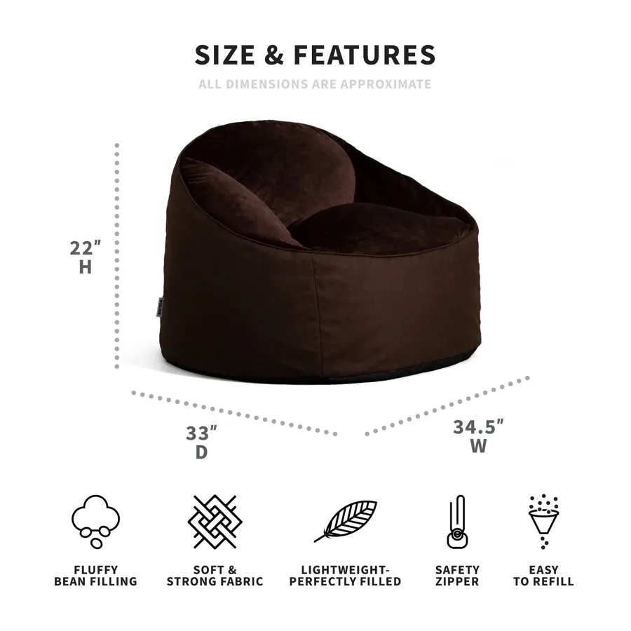 Bean Bag Chair - Dark Cocoa Plush