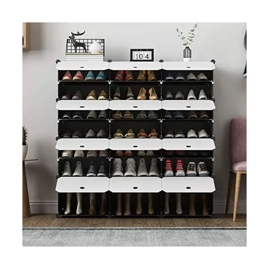 48-Pair Portable Shoe Rack - DIY Shoe Storage Shelf Organizer - Black