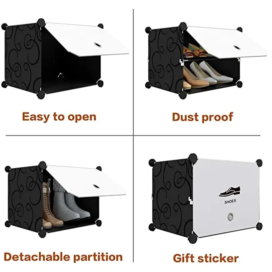 48-Pair Portable Shoe Rack - DIY Shoe Storage Shelf Organizer - Black