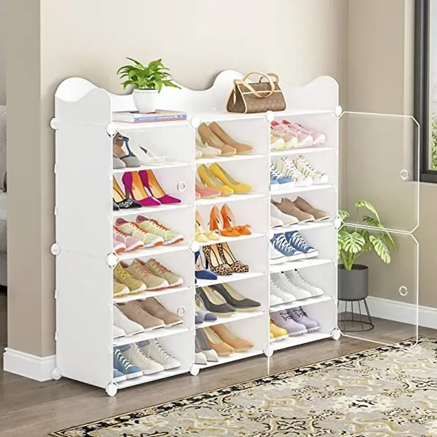 48-Pair Portable Shoe Rack - DIY Shoe Storage Shelf Organizer - Black