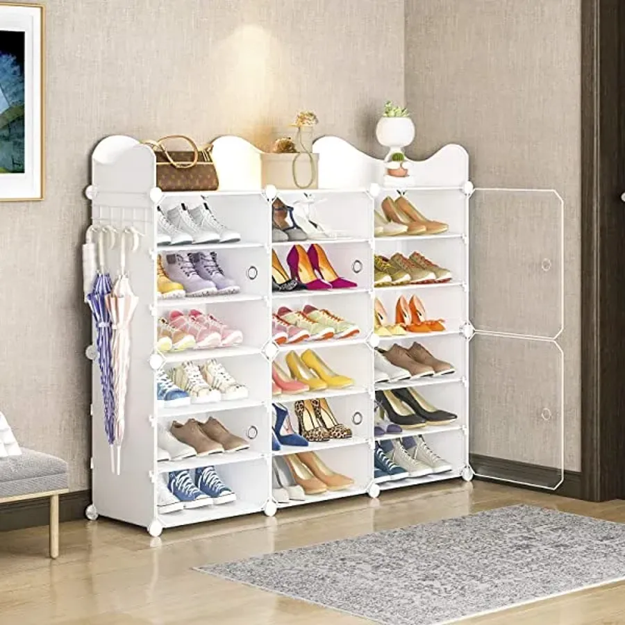 48-Pair Portable Shoe Rack - DIY Shoe Storage Shelf Organizer - Black