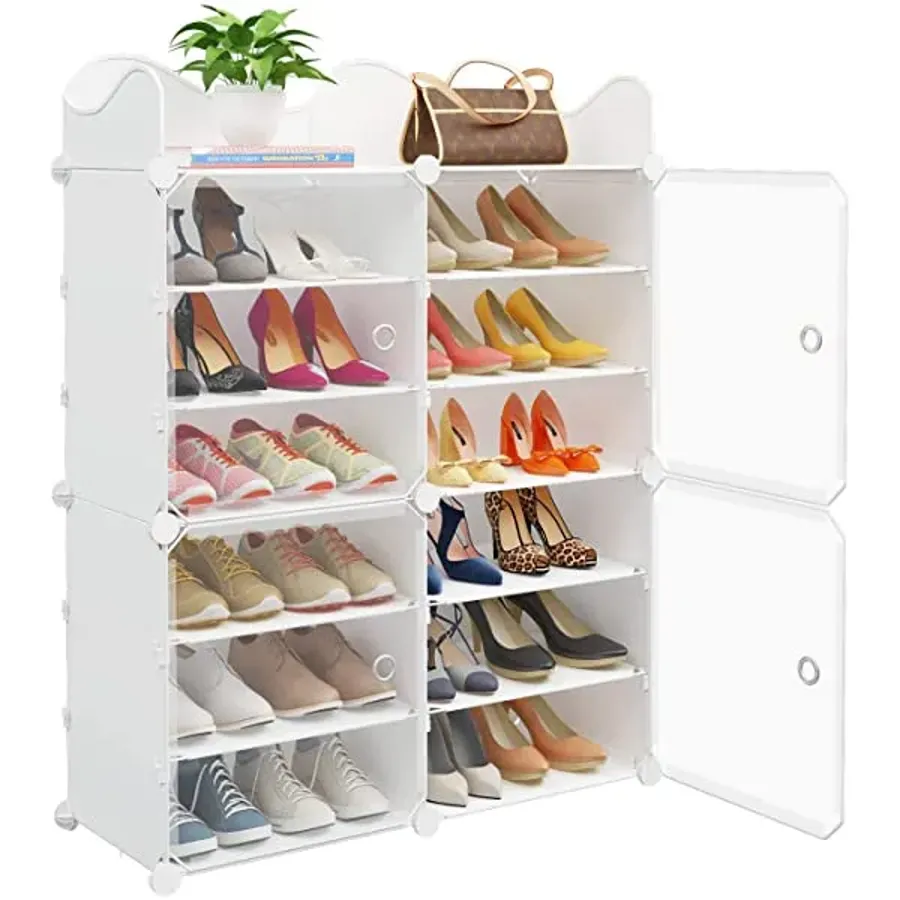 48-Pair Portable Shoe Rack - DIY Shoe Storage Shelf Organizer - Black