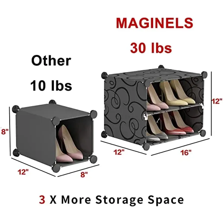 48-Pair Portable Shoe Rack - DIY Shoe Storage Shelf Organizer - Black