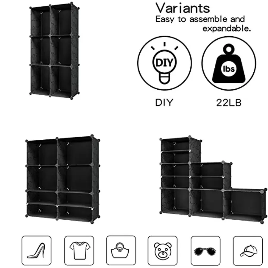 48-Pair Portable Shoe Rack - DIY Shoe Storage Shelf Organizer - Black