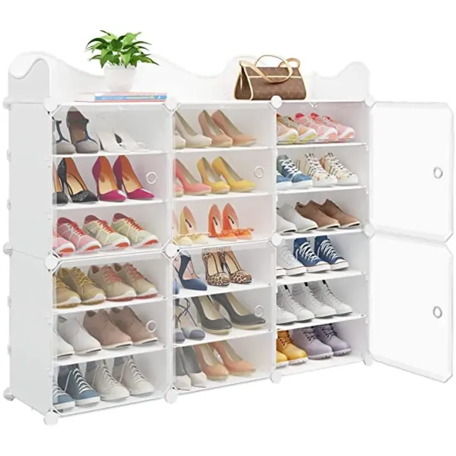 48-Pair Portable Shoe Rack - DIY Shoe Storage Shelf Organizer - Black