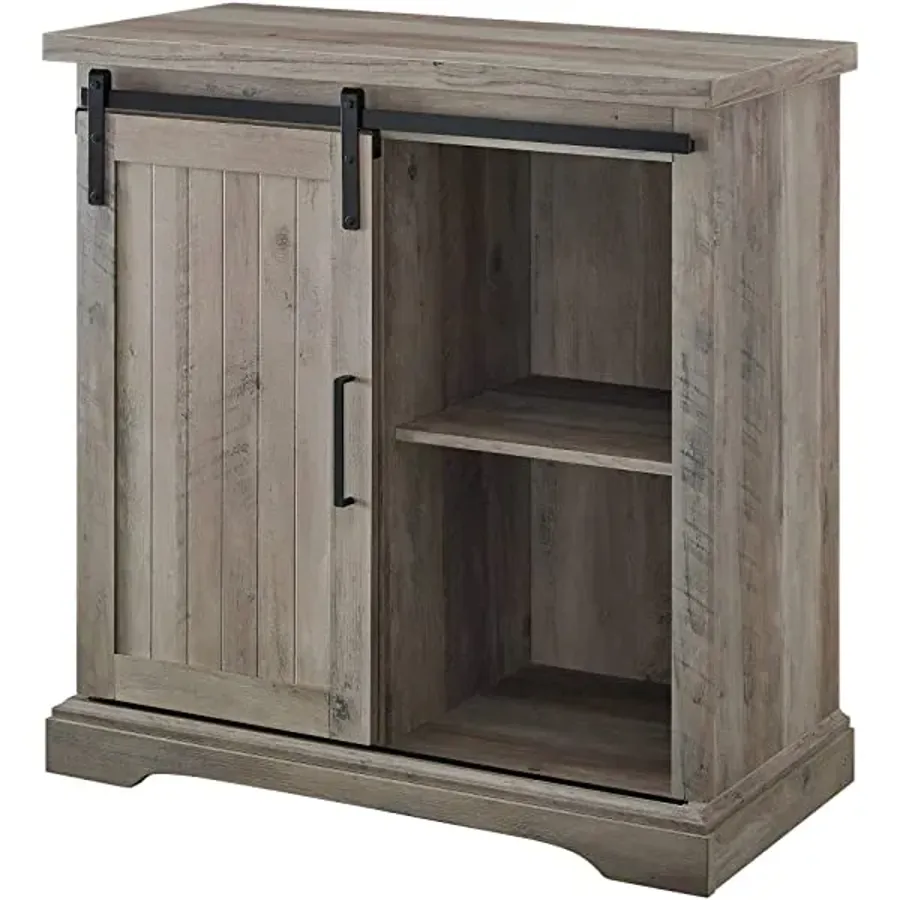 Modern Farmhouse Sliding Slat Door Storage Cabinet - White Oak