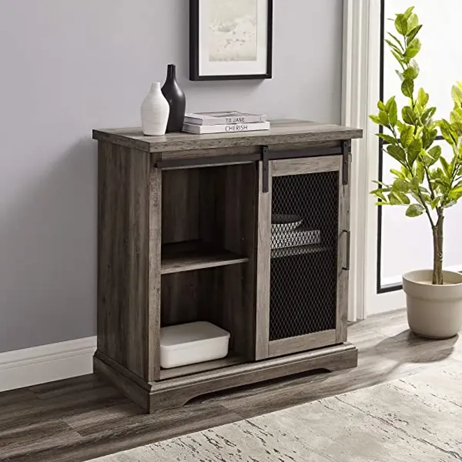 Modern Farmhouse Sliding Slat Door Storage Cabinet - White Oak