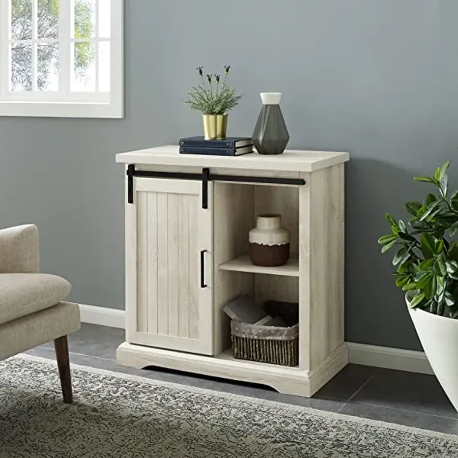 Modern Farmhouse Sliding Slat Door Storage Cabinet - White Oak