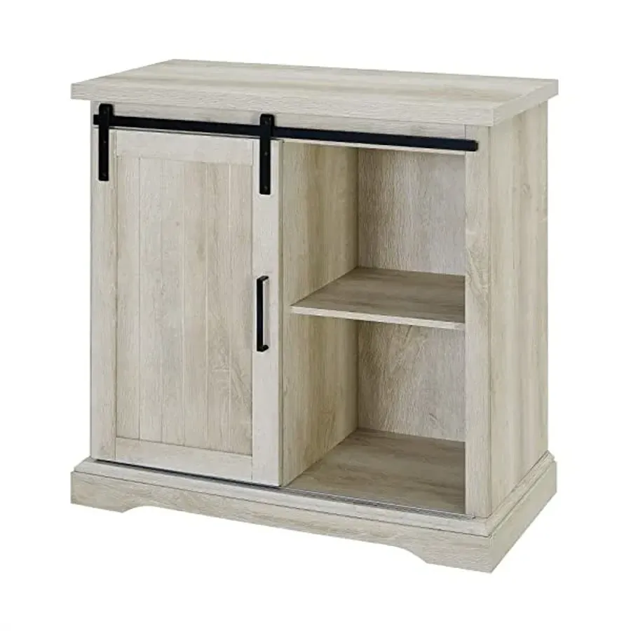 Modern Farmhouse Sliding Slat Door Storage Cabinet - White Oak