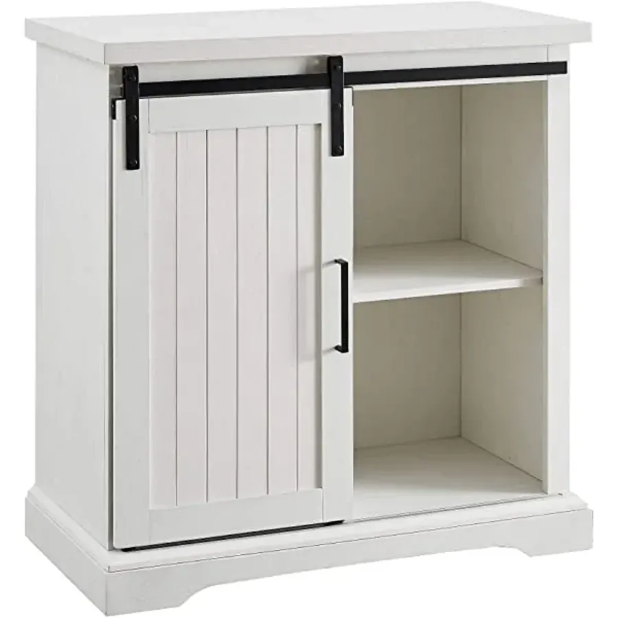 Modern Farmhouse Sliding Slat Door Storage Cabinet - White Oak