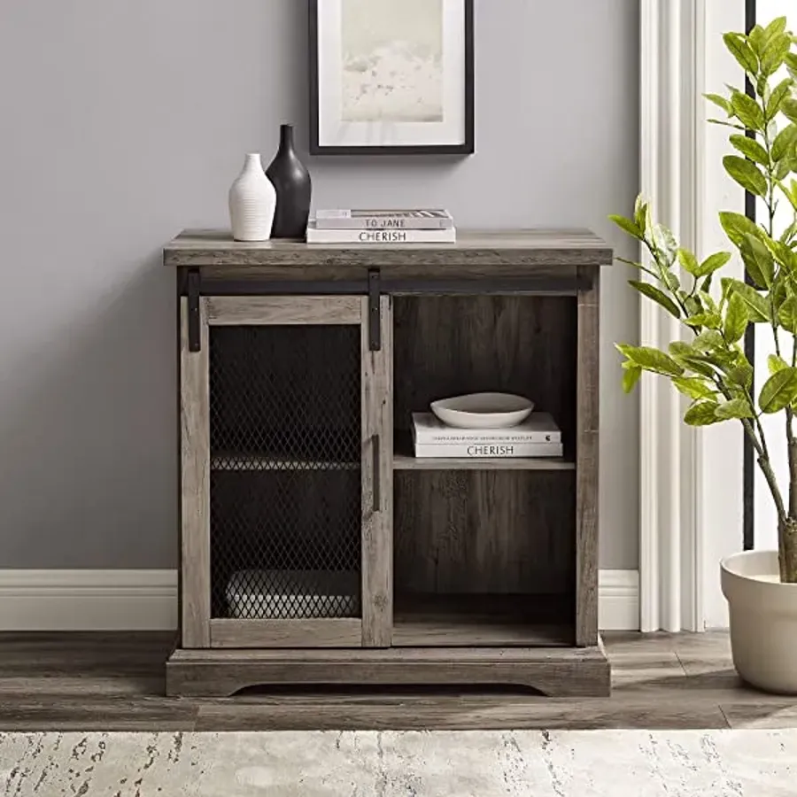 Modern Farmhouse Sliding Slat Door Storage Cabinet - White Oak