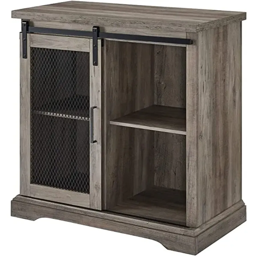 Modern Farmhouse Sliding Slat Door Storage Cabinet - White Oak