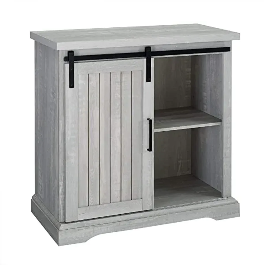 Modern Farmhouse Sliding Slat Door Storage Cabinet - White Oak