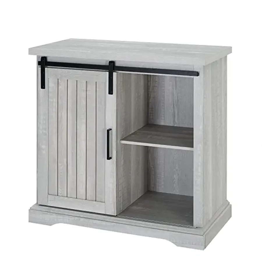 Modern Farmhouse Sliding Slat Door Storage Cabinet - White Oak