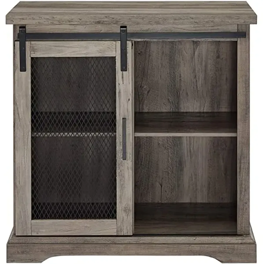 Modern Farmhouse Sliding Slat Door Storage Cabinet - White Oak