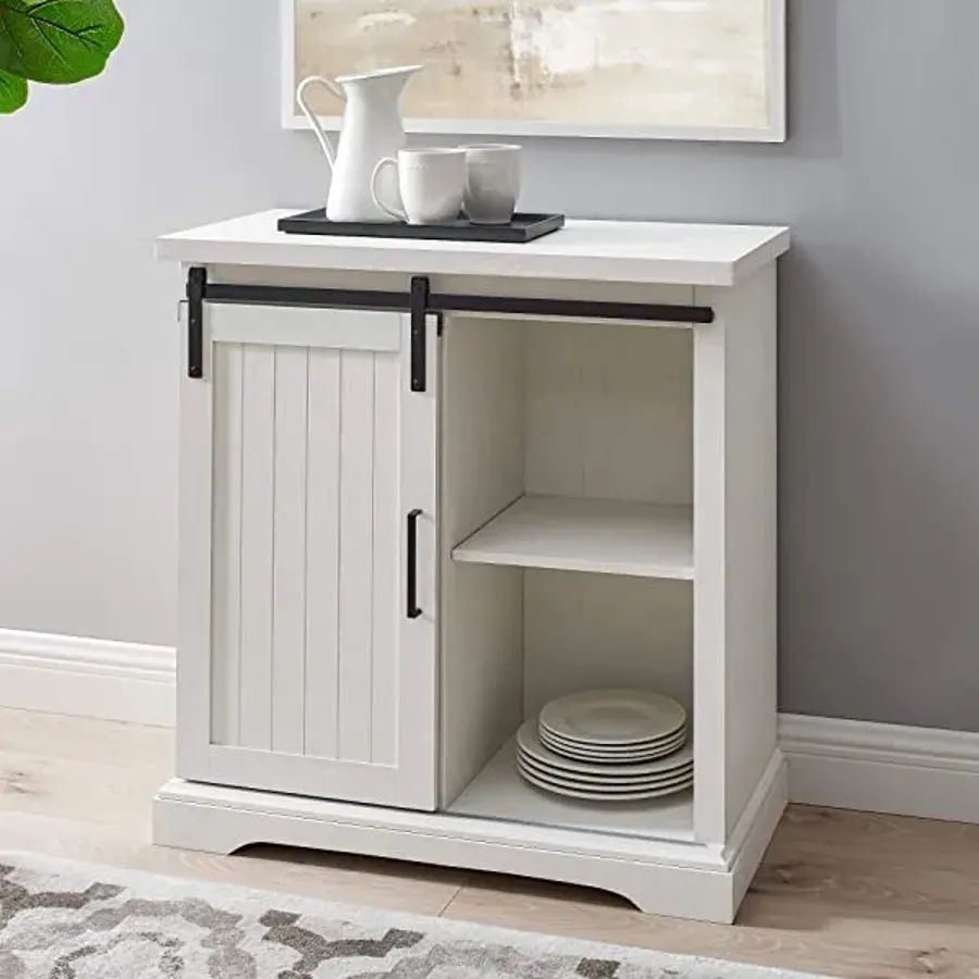 Modern Farmhouse Sliding Slat Door Storage Cabinet - White Oak