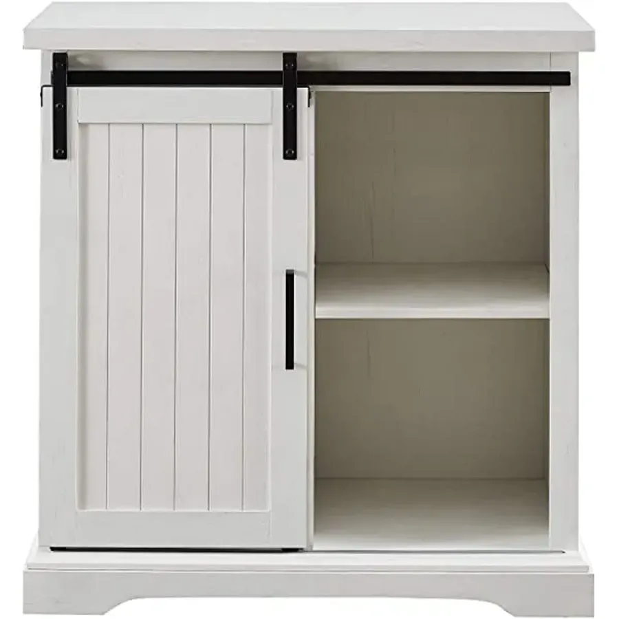 Modern Farmhouse Sliding Slat Door Storage Cabinet - White Oak