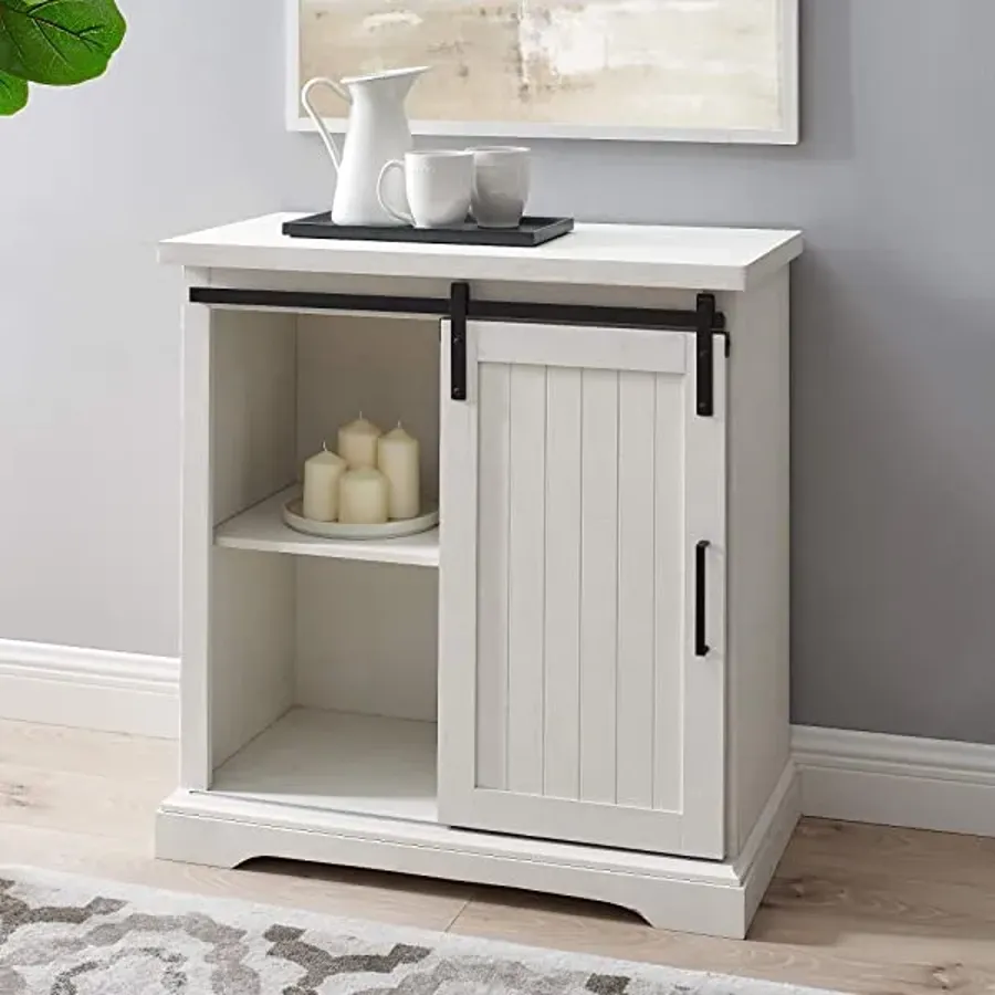 Modern Farmhouse Sliding Slat Door Storage Cabinet - White Oak