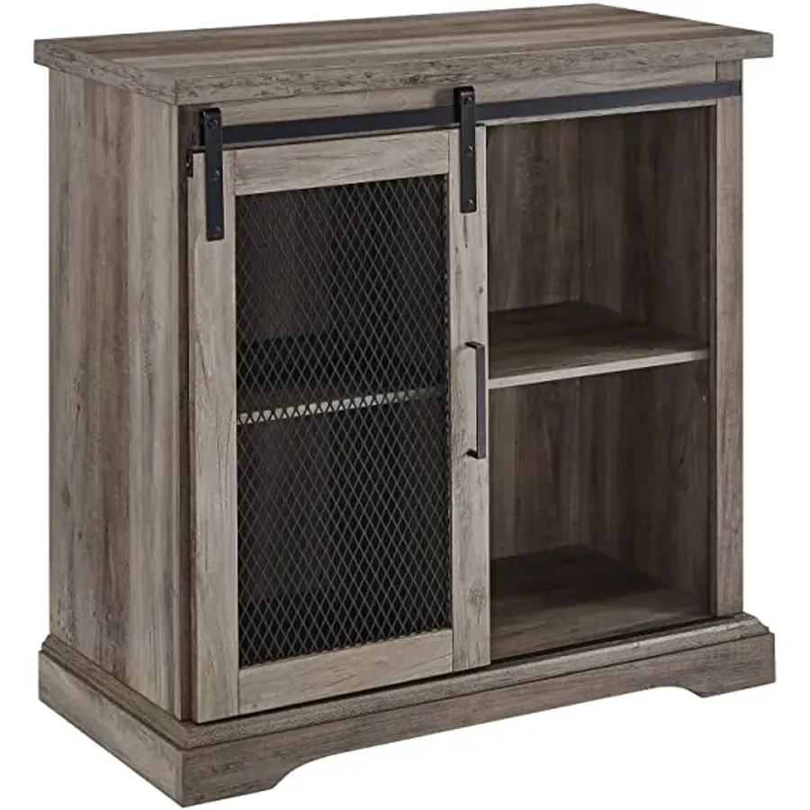 Modern Farmhouse Sliding Slat Door Storage Cabinet - White Oak