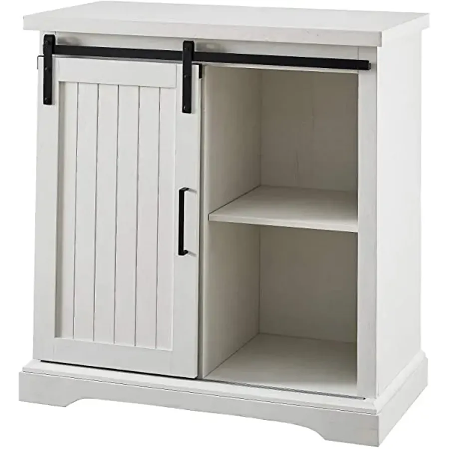 Modern Farmhouse Sliding Slat Door Storage Cabinet - White Oak