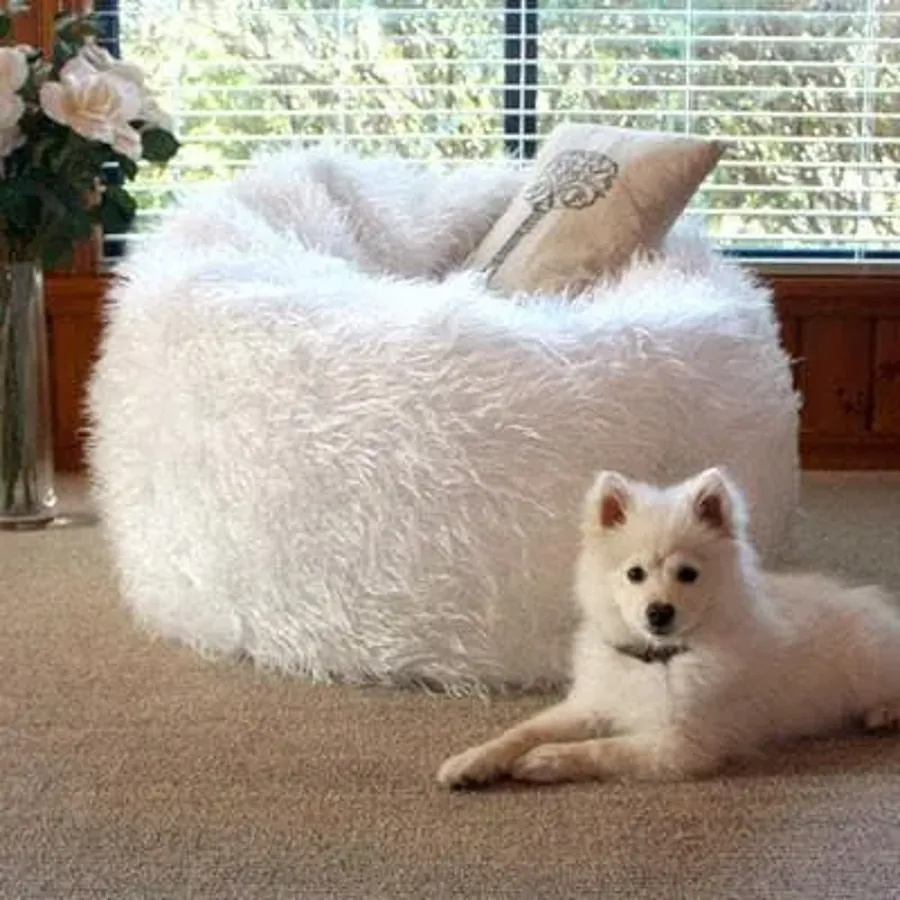 Fur Bean Bag - White Polo