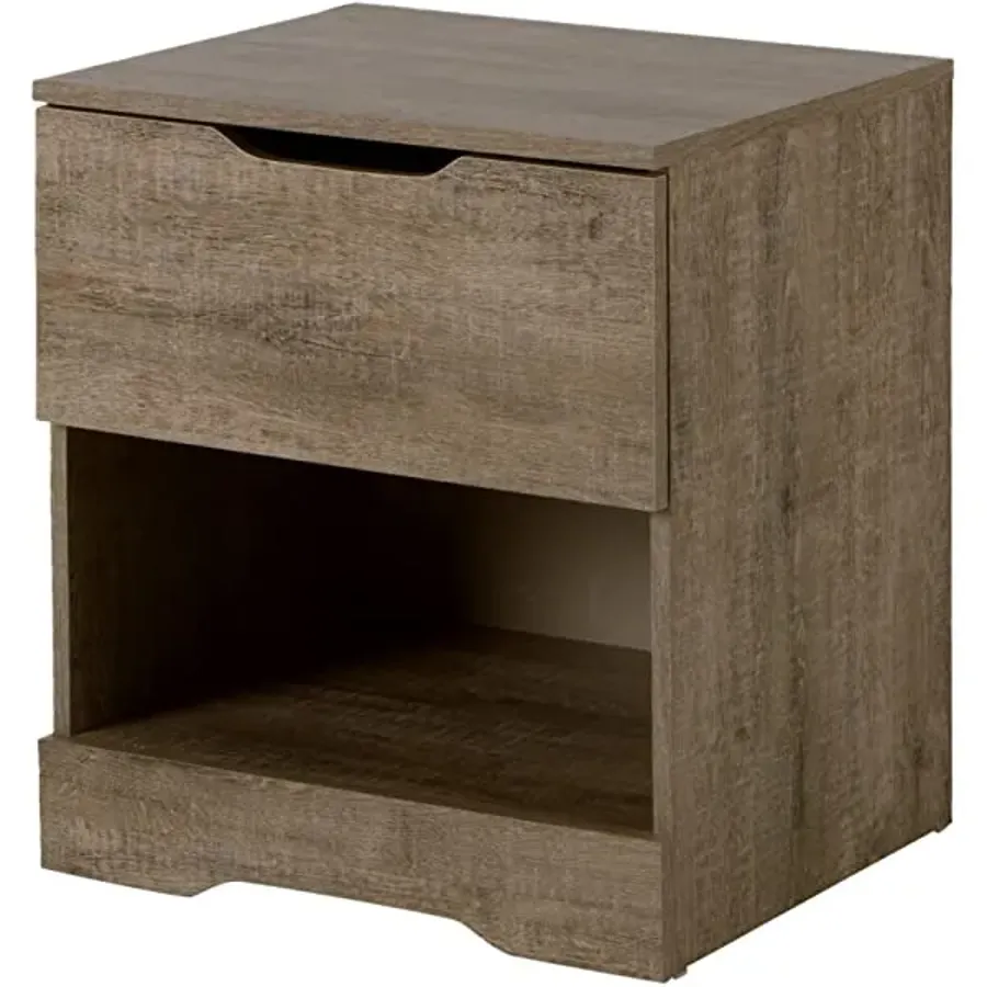 1-Drawer Nightstand - Gray Oak with Cut-Out Handles