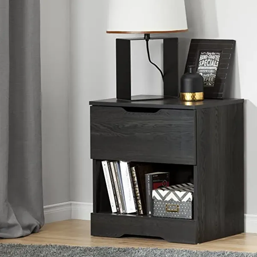 1-Drawer Nightstand - Gray Oak with Cut-Out Handles