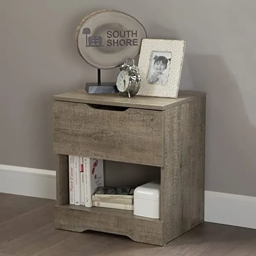 1-Drawer Nightstand - Gray Oak with Cut-Out Handles