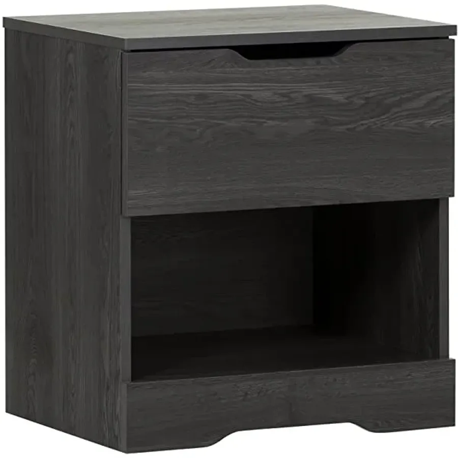 1-Drawer Nightstand - Gray Oak with Cut-Out Handles