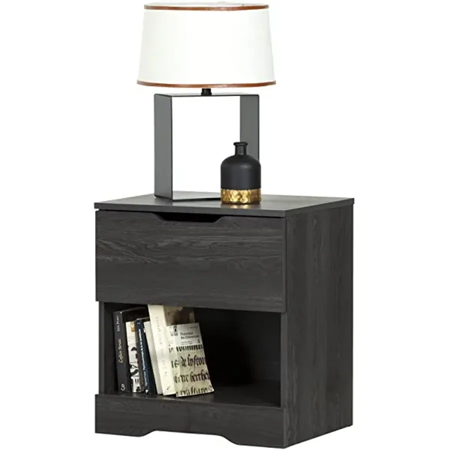 1-Drawer Nightstand - Gray Oak with Cut-Out Handles