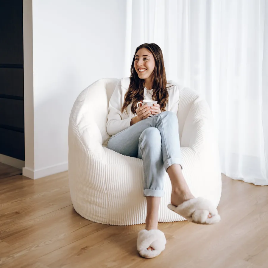 Corduroy Tub Chair Bean Bag - Ivory